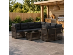 Vidaxl Conjunto De Sofá De Jardim 9 Unid. Cinzento Vime Pe