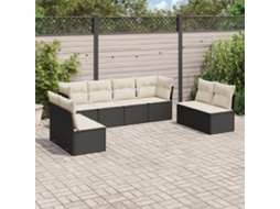 8 Pcs Conjunto Sofás De Jardim Com Almofadões Vime Pe Preto Dkd Home Decor