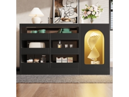 Armário De Gavetas Preto Moderno Com Luz Led Para Quarto Sala De Jantar 6 Gavetas E Porta De Vidro Ideal Para Decoração Mega Echo Trade Shop
