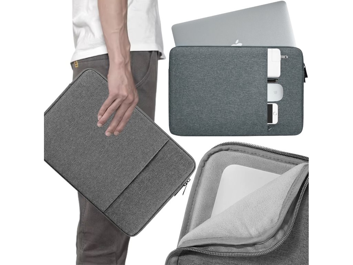 Bolsa Leve Para Laptop De 14 A 15,6 Polegadas, Cor Cinza, Com Bolso Para Documentos De Trabalho.