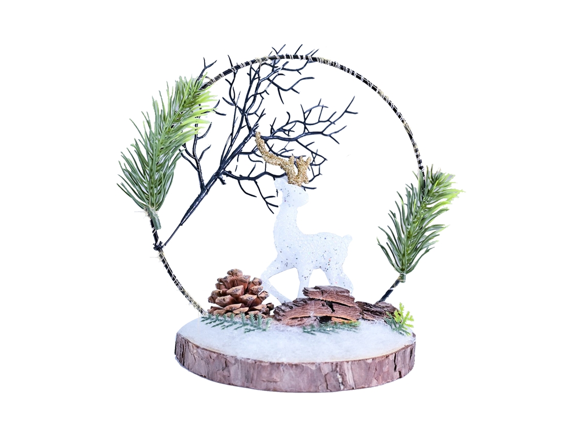 Enfeite De Rena De Natal (com Base De Madeira E Anel De Metal) Eoocoo