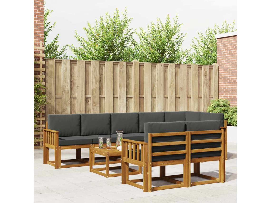Vidaxl Conjunto De Sofás Para Exterior 9 Unid. Natural E Antracite
