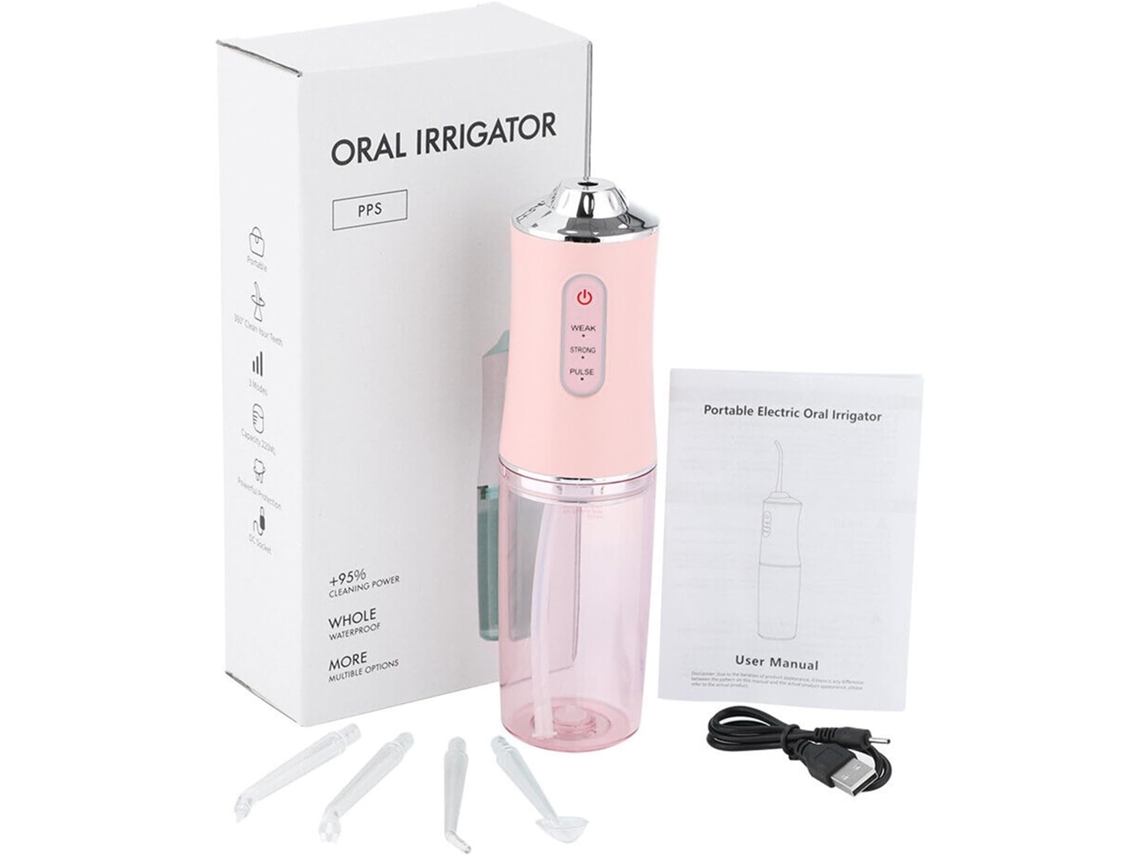 Waterflosser Elétrico Rosa 220ml Sem Fio 4 Pontas Jato 3 Modos Pressão ZYBLSSBB