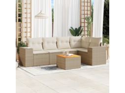 Vidaxl 6 Pcs Conjunto De Sofás P/ Jardim Com Almofadões Vime Pe Bege