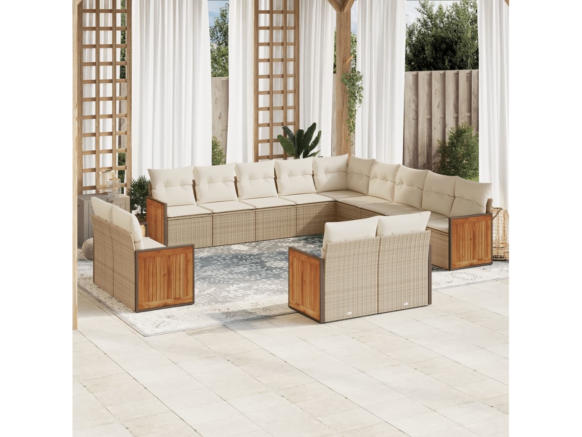 Conjunto de 13 Sofás para Jardim com Almofadas Vime Pe Bege Dkd Home Decor