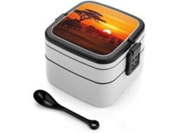 Marmita Bento De Dois Compartimentos Com Estampa Animais Africanos, Design Minimalista Moderno, Empilhável, À Prova De