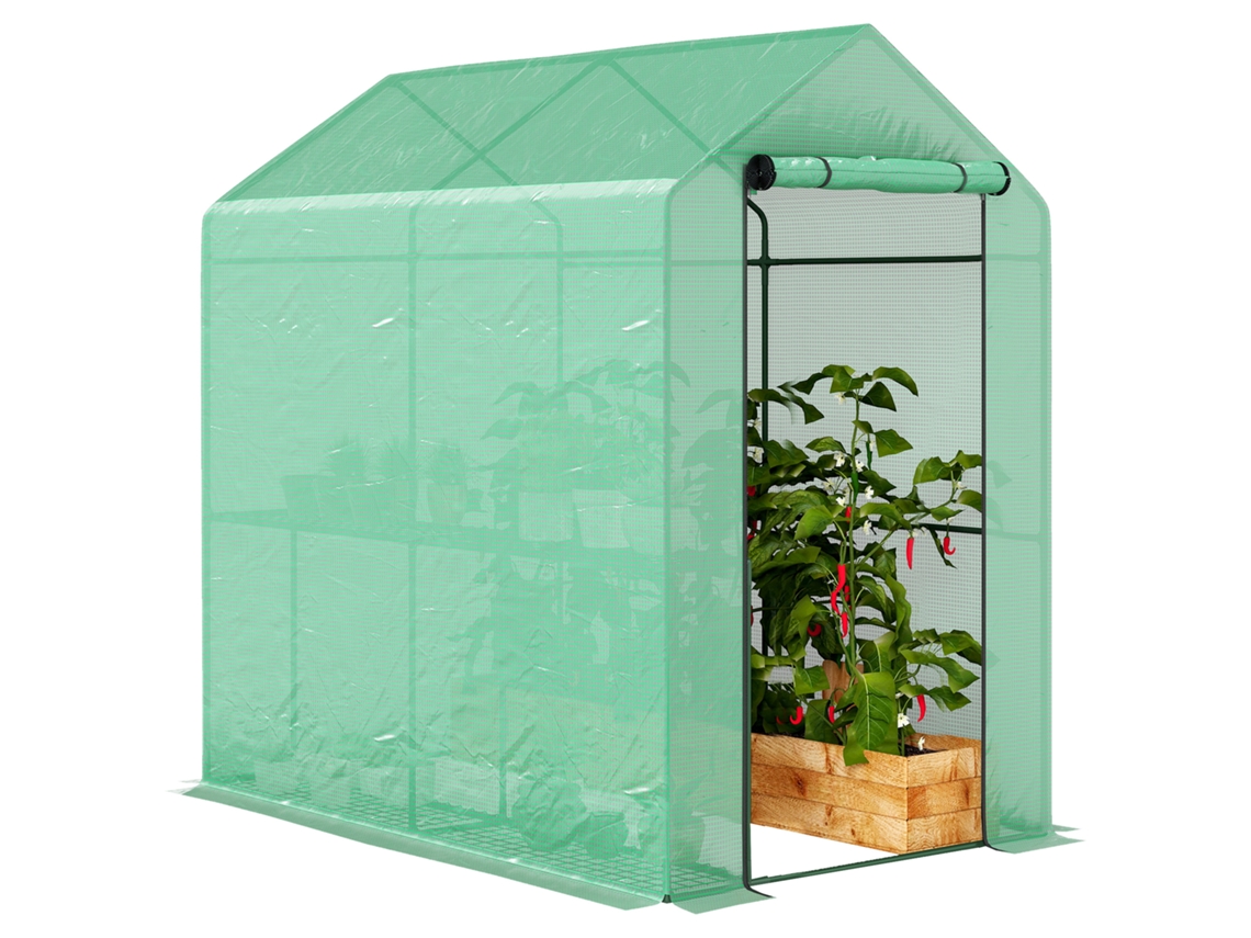 Estufa 395x100x80cm para jardim varanda com 4 janelas estrutura de aço e PVC transparente BTFORUS