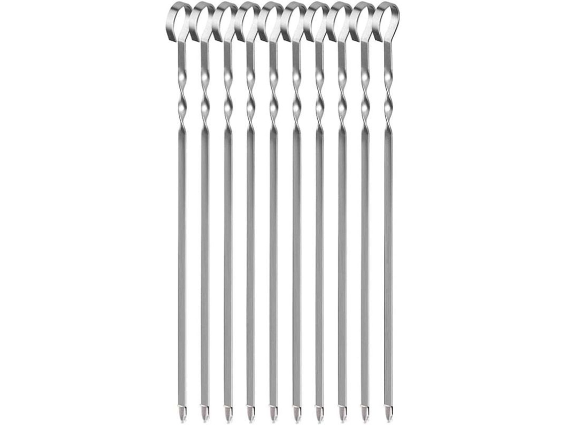 espeto de aço inox reutilizável para churrasco 10 unidades 41cm