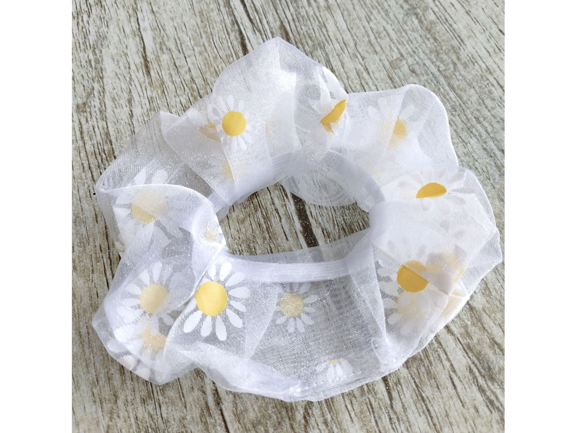 Pulseira De Cabelo Elástico Soft Com Padrão De Margaridas Em Tule Grande Intestino Acessório De Cabelo Branco