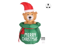 Urso Inflável De Natal 1,5m Com Luz Led Plugue Uk 220v