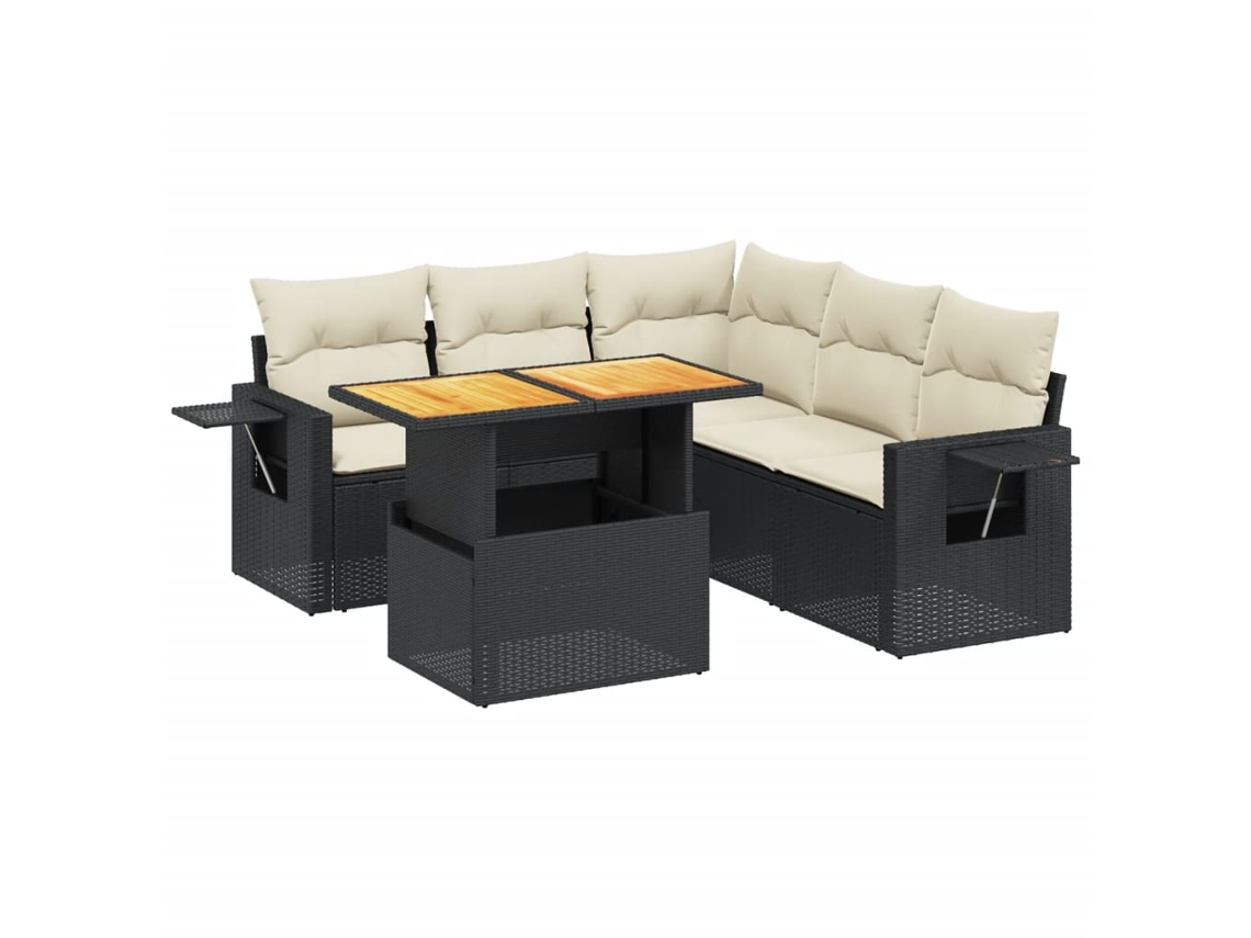 Conjunto 6 Sofás de Jardim com Almofadões VIDAXL Vime Pe Preto