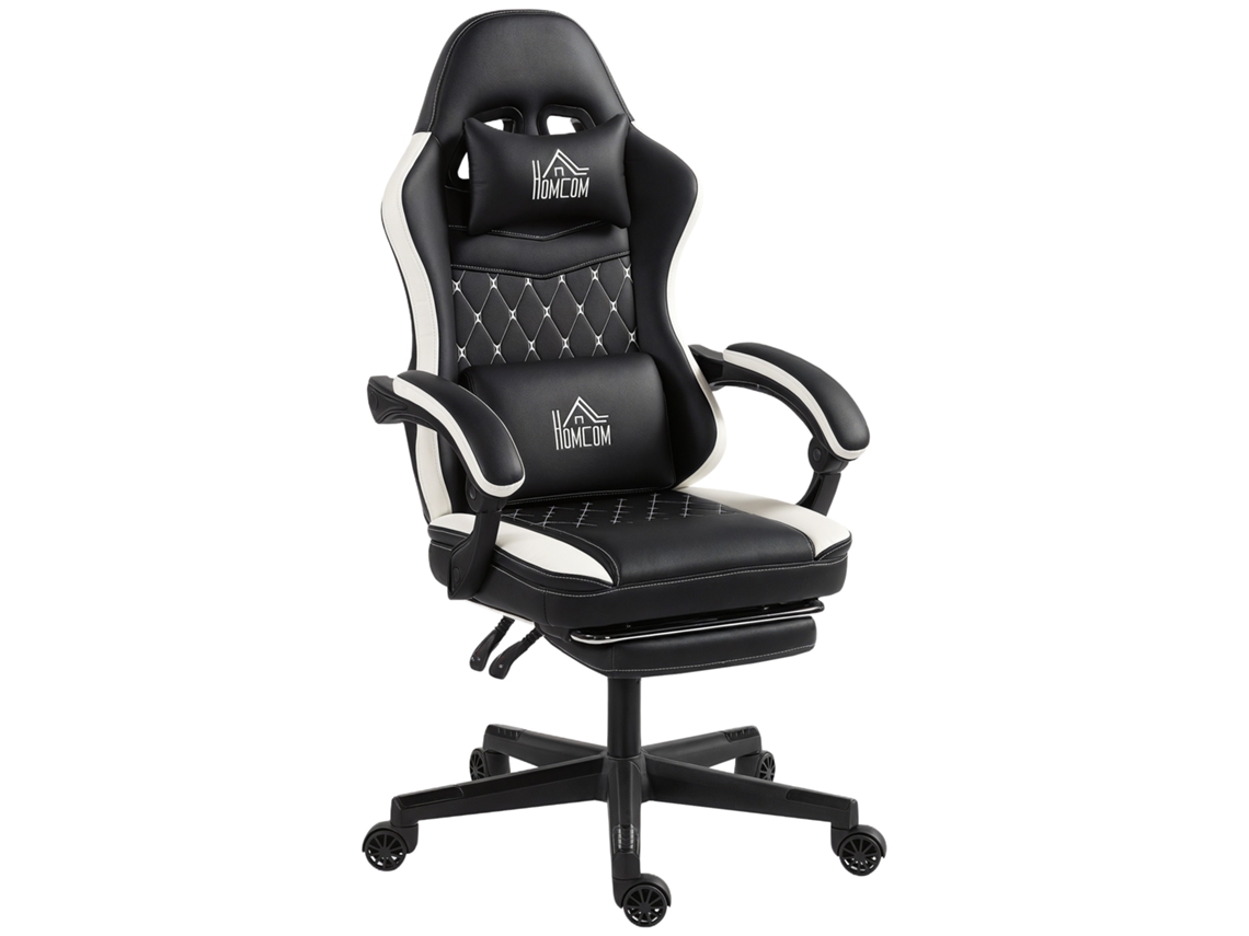 Cadeira Gamer BTFORUS com apoio para os pés, cabeça e almofadas, revestimento em couro sintético, giratória, preto e branco