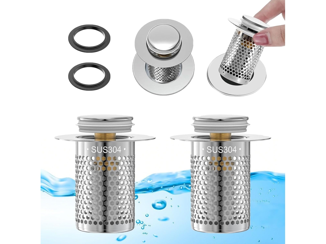Filtro De Ralo De 2 Unidades Em Aço Inoxidável, 33x50mm, Com Sistema Pop-up, Para Pia De Cozinha, Banheiro, Banheira E Lavatório