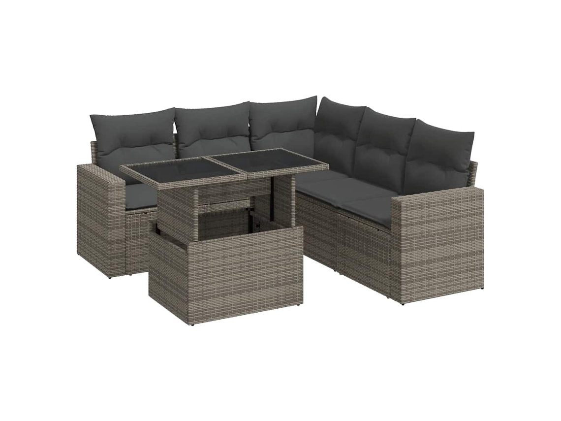 Conjunto de 6 Sofás de Jardim com Almofadões Vime Cinzento MAISON EXCLUSIVE (80x200 cm)