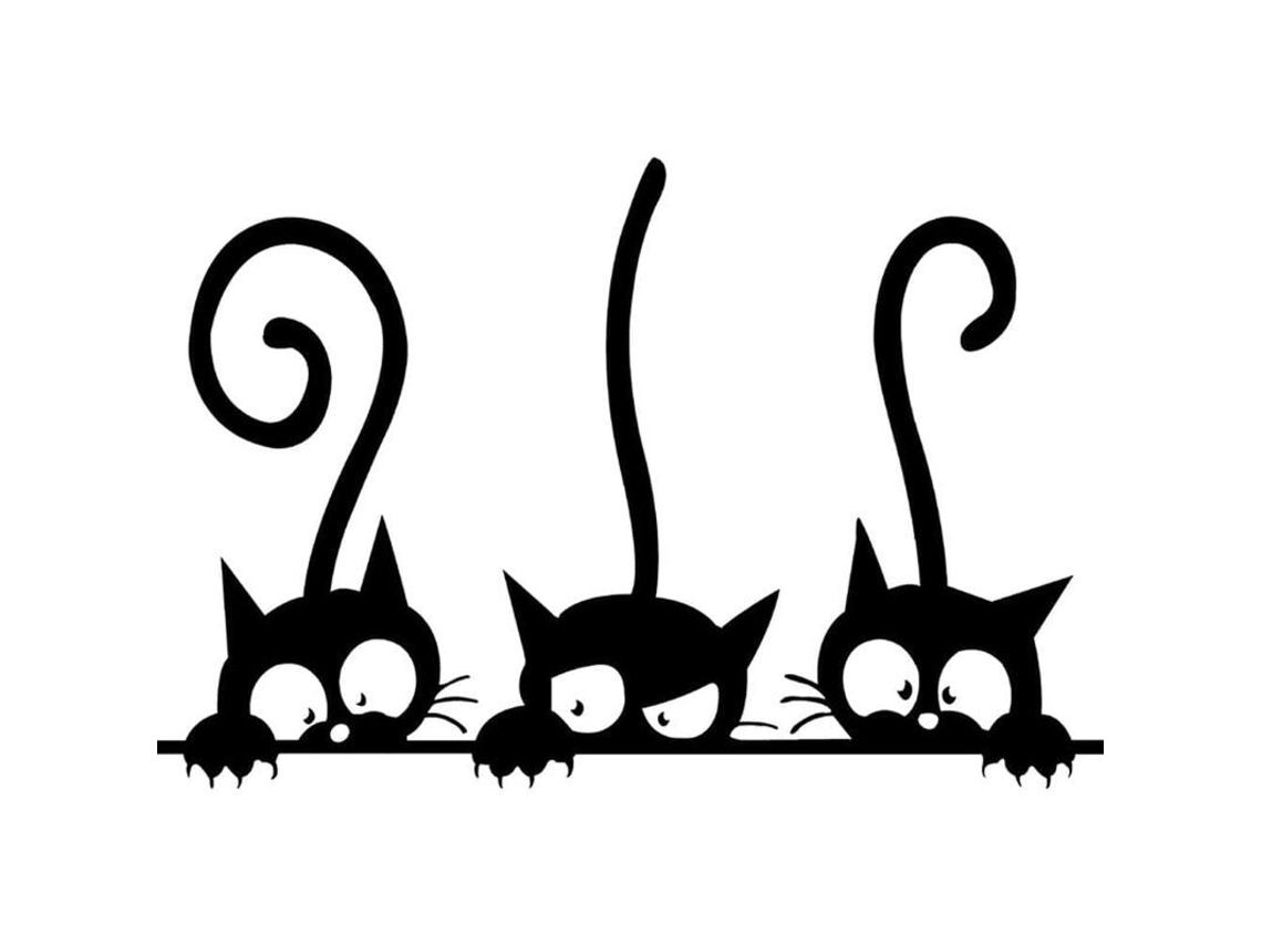 2pcs Pegatina De Parede De Pvc Com Gatito E Frase Arte Vinilo 20x30cm Preto
