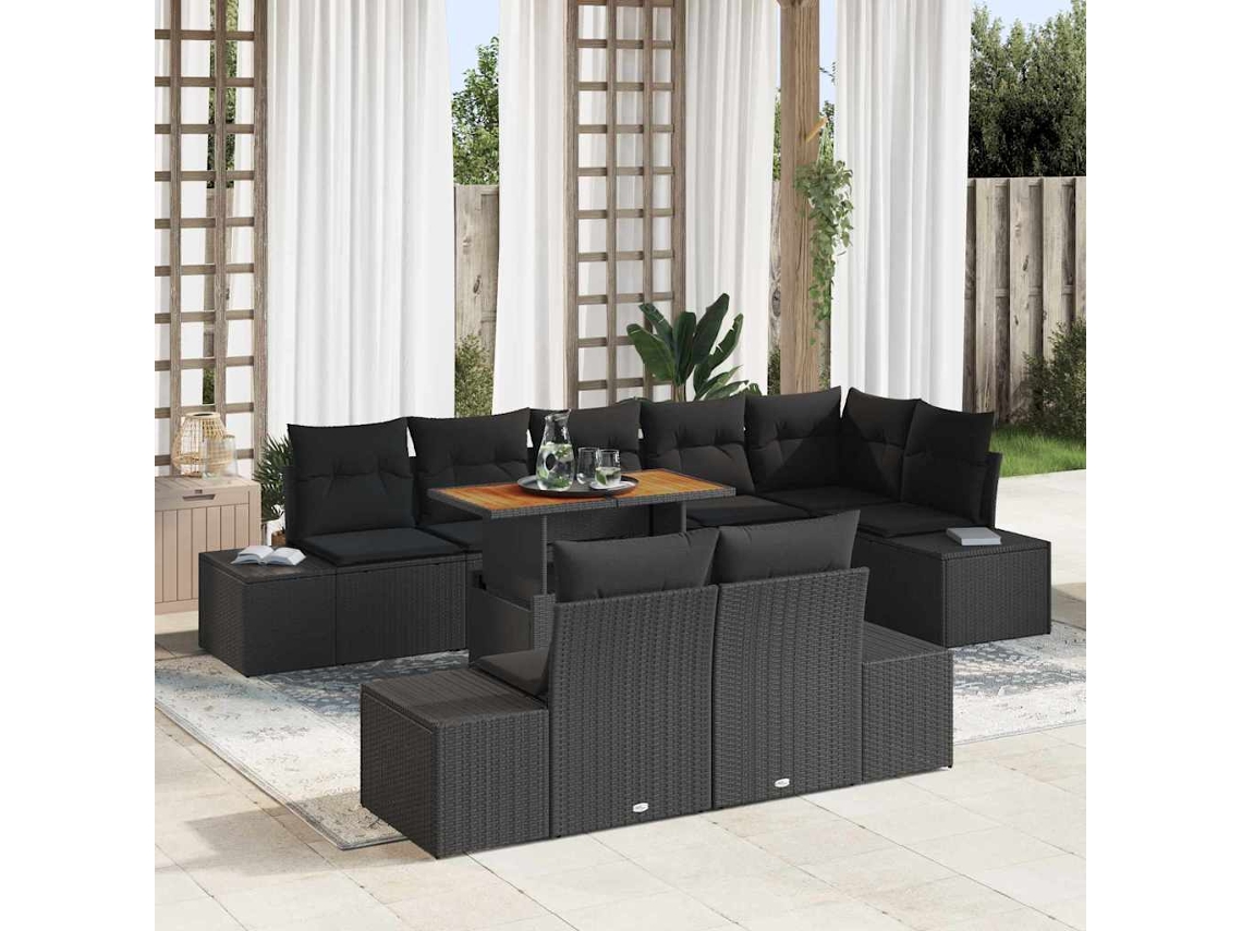 Vidaxl Conjunto De Sofá De Jardim 9 Unid. Preto Rattan Sintético