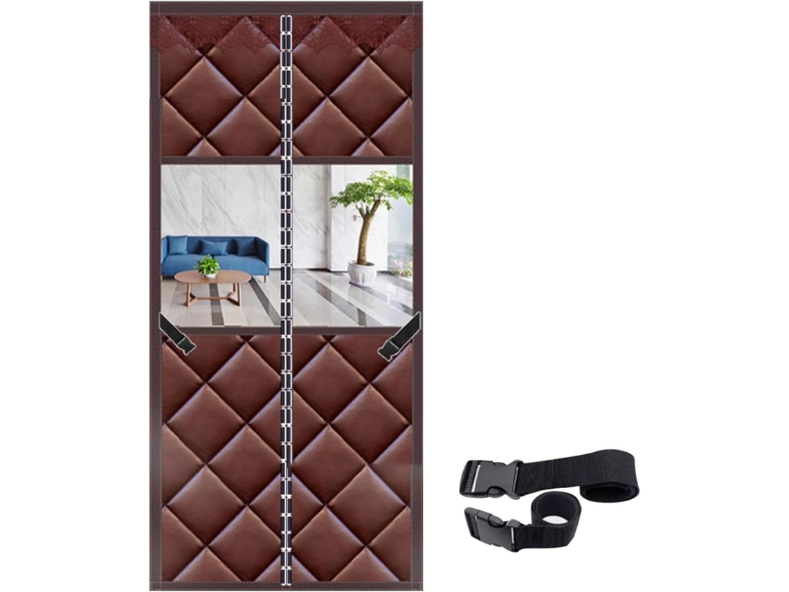 Cortina De Porta Isolante Com Tiras Mais Largas, Térmica Pu + Algodão Janela Transparente E Alças Fivela
