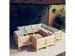 Vidaxl 12 Pcs Conjunto Lounge Jardim C/ Almofadões Creme Pinho Maciço