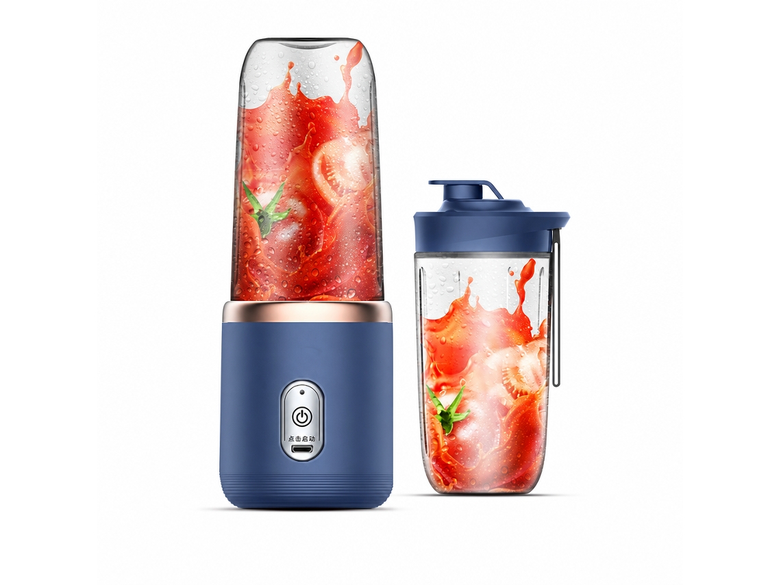 Liquidificadora Portátil Recarregável Azul, 1200 Mah, 6 Lâminas, 2 Copos Com Tampa Desportiva