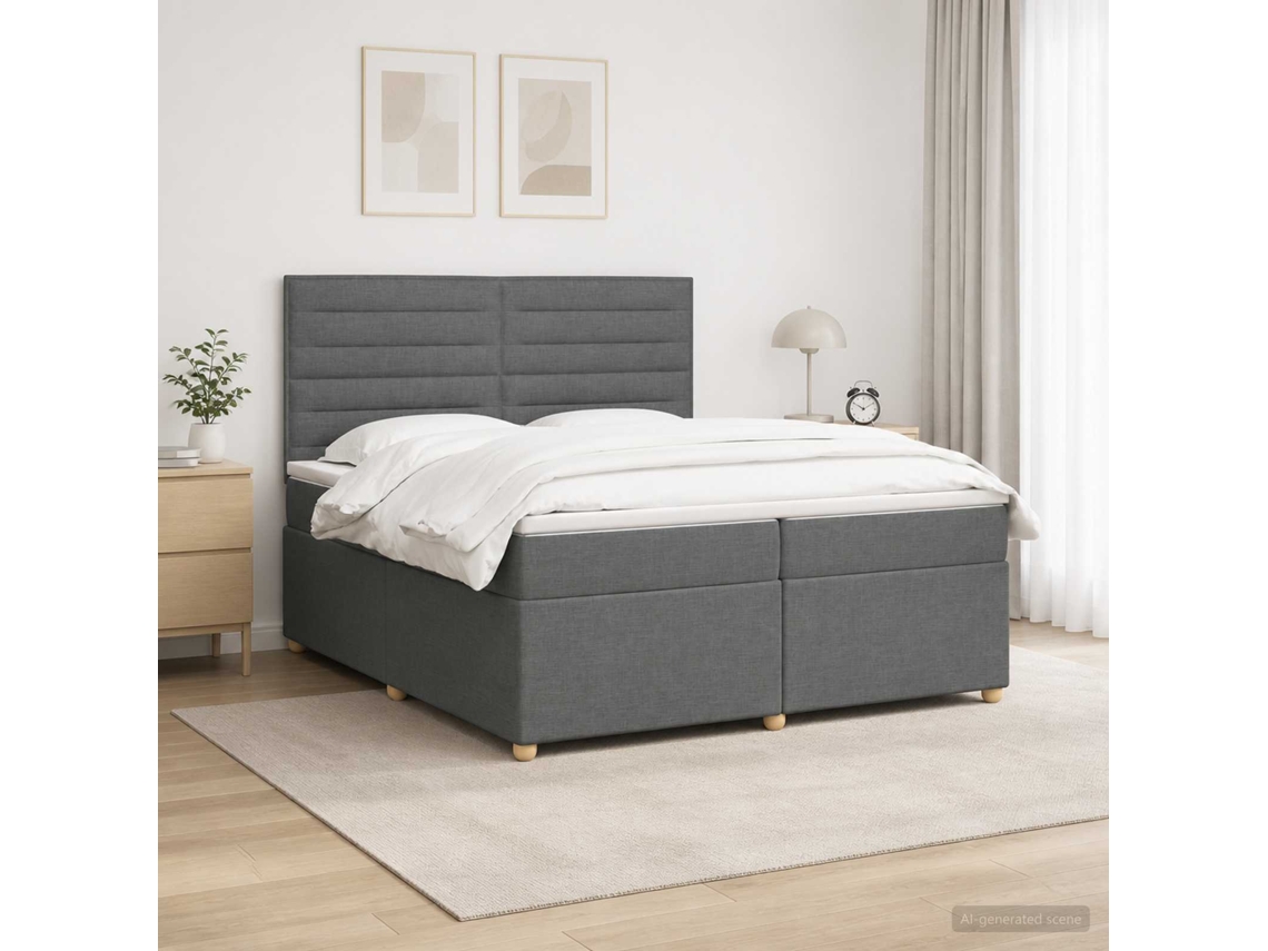 Vidaxl Cama Box Spring Com Colchão Cinzento-escuro 200 X 200 Cm Tecido