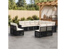 Vidaxl Conjunto De Sofá De Jardim 11 Pcs Preto E Branco Creme Vime Pe