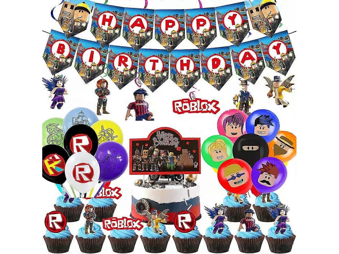 Conjunto de 60 peças de decoração BRILVIBERA para Roblox Festa, incluindo banners, balões e enfeites para pinos de boliche.