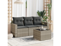 Vidaxl 4 Pcs Conj. Sofás Jardim C/ Almofadões Vime Pe Cinzento-claro