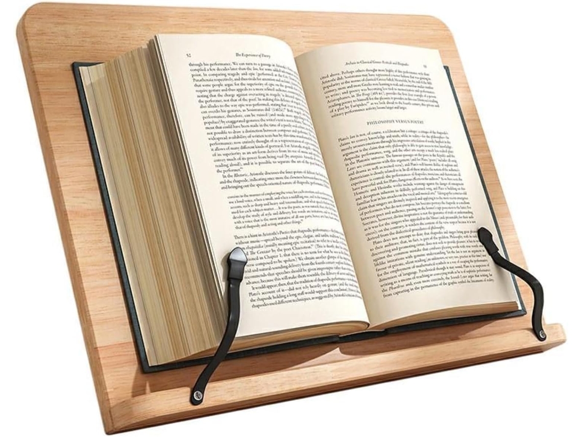 Suporte De Leitura De Madeira - Suporte Dobrável Para Livros Com Posições E Presilhas Laterais. Ideal Para Livros De Receitas, Ipads, Laptops E Partit