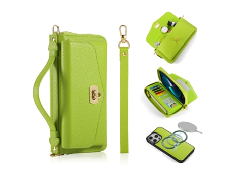 Capa Bloqueio Rfid Para Iphone 15 Pro Max Pola Pele Sintética Com Porta-cartões Verde