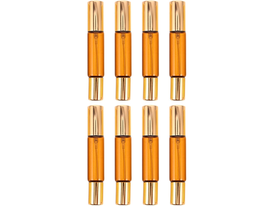 Conjunto De 8 Frascos Roll-on De Vidro Com Tampa Dourada, Com Ponta Dupla