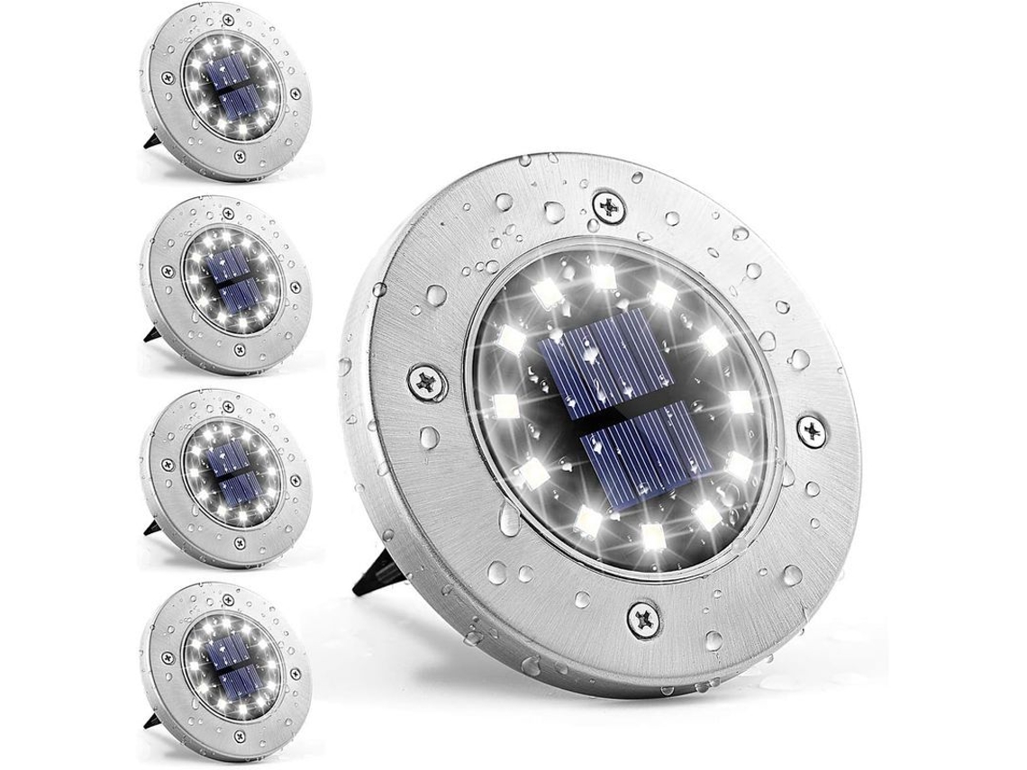 Luzes Solares de Terra com 12 LEDs, 4 Unidades Brancas para Exteriores, Impermeáveis para Caminhos e Jardim