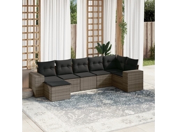 Vidaxl 7 Pcs Conjunto Sofás P/ Jardim C/ Almofadões Vime Pe Cinzento