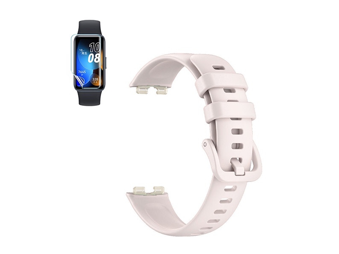 Kit Bracelete Silicone com Fivela Película de Hydrogel GIFT4ME Compativel com Huawei Band 8 Rosa
