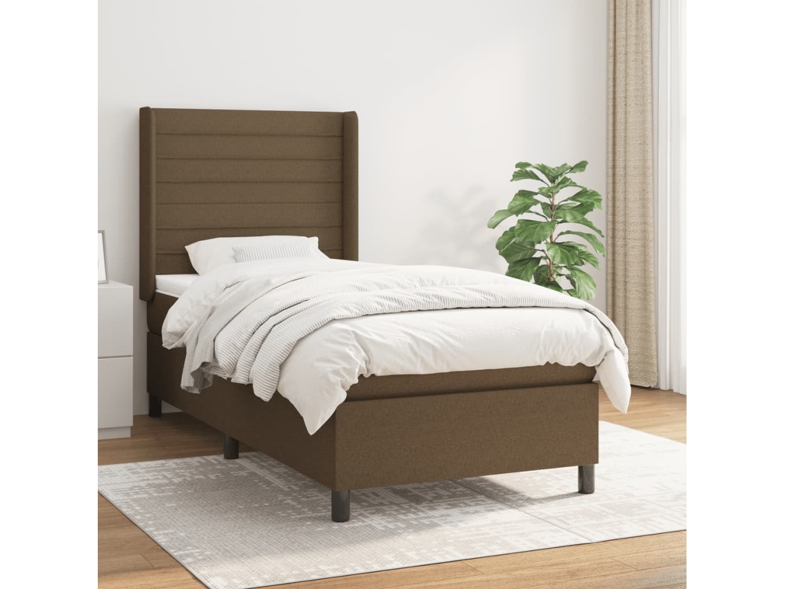 Vidaxl Cama Com Molas/colchão 90x200 Cm Tecido Castanho-escuro