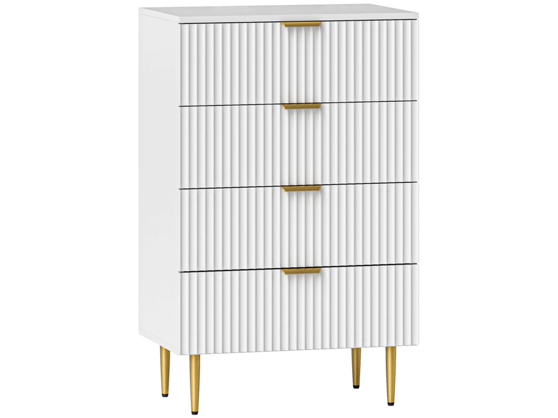 Cômoda Moderna Com 4 Gavetas, Puxadores E Pés Dourados, Dimensões 60 X 40 X 96 Cm, Branca.