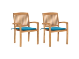 Vidaxl Cadeiras De Jardim C/ Almofadões Azuis 2 Pcs Teca Maciça