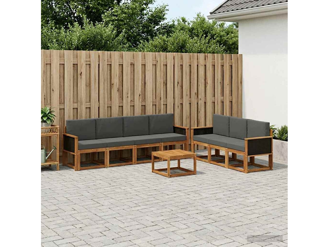 Vidaxl Conjunto De Sofás Para Exterior 7 Pcs Natural E Antracite