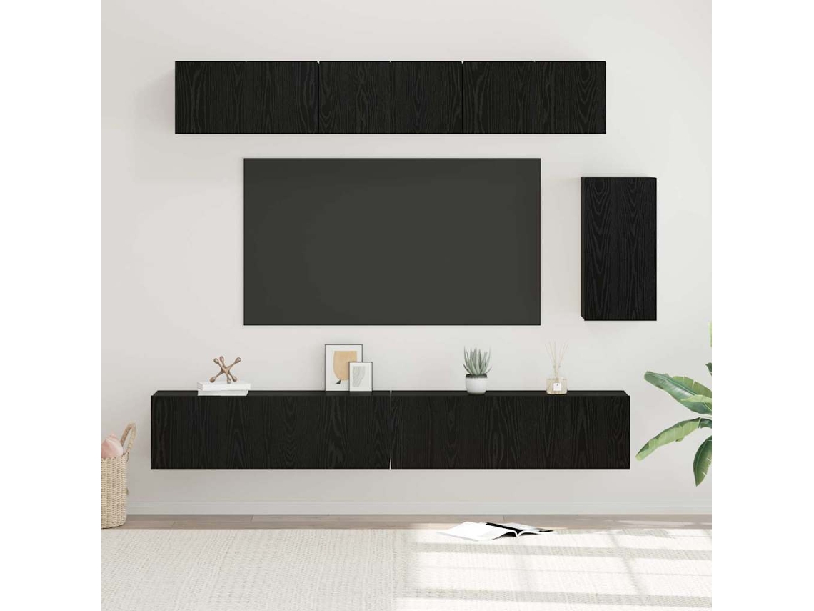 Vidaxl Conjunto De Móvel De Tv 6 Pcs Carvalho Preto Madeira Processada
