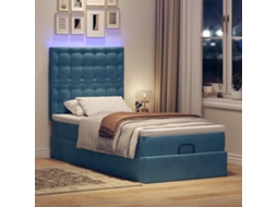 Estrutura Cama Otomana Colchões 80x200 Cm Veludo Azul Escuro
