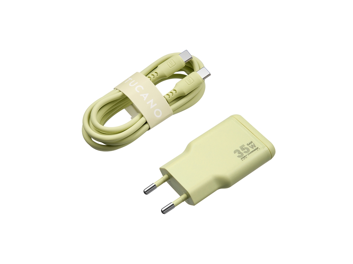 Carregador de Parede TUCANO GaN 35W com Cabo Usb-C (2m - Amarelo)