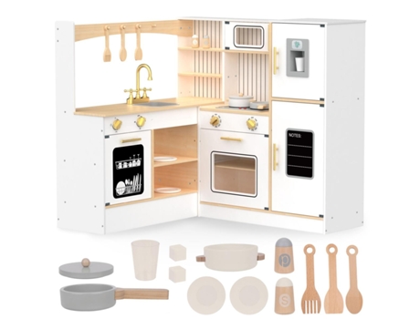 Cozinha De Madeira Infantil, Sala De Jantar Cozinha L, Frigorífico, Micro Ondas, Exaustor, Forno, Máquina De Lavar Louça Mamabrum