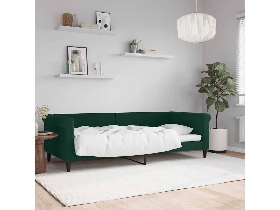 Vidaxl Sofá-cama 90x200 Cm Veludo Verde-escuro