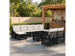 Vidaxl Conjunto De Sofá De Jardim 10 Unid. Preto E Branco Creme