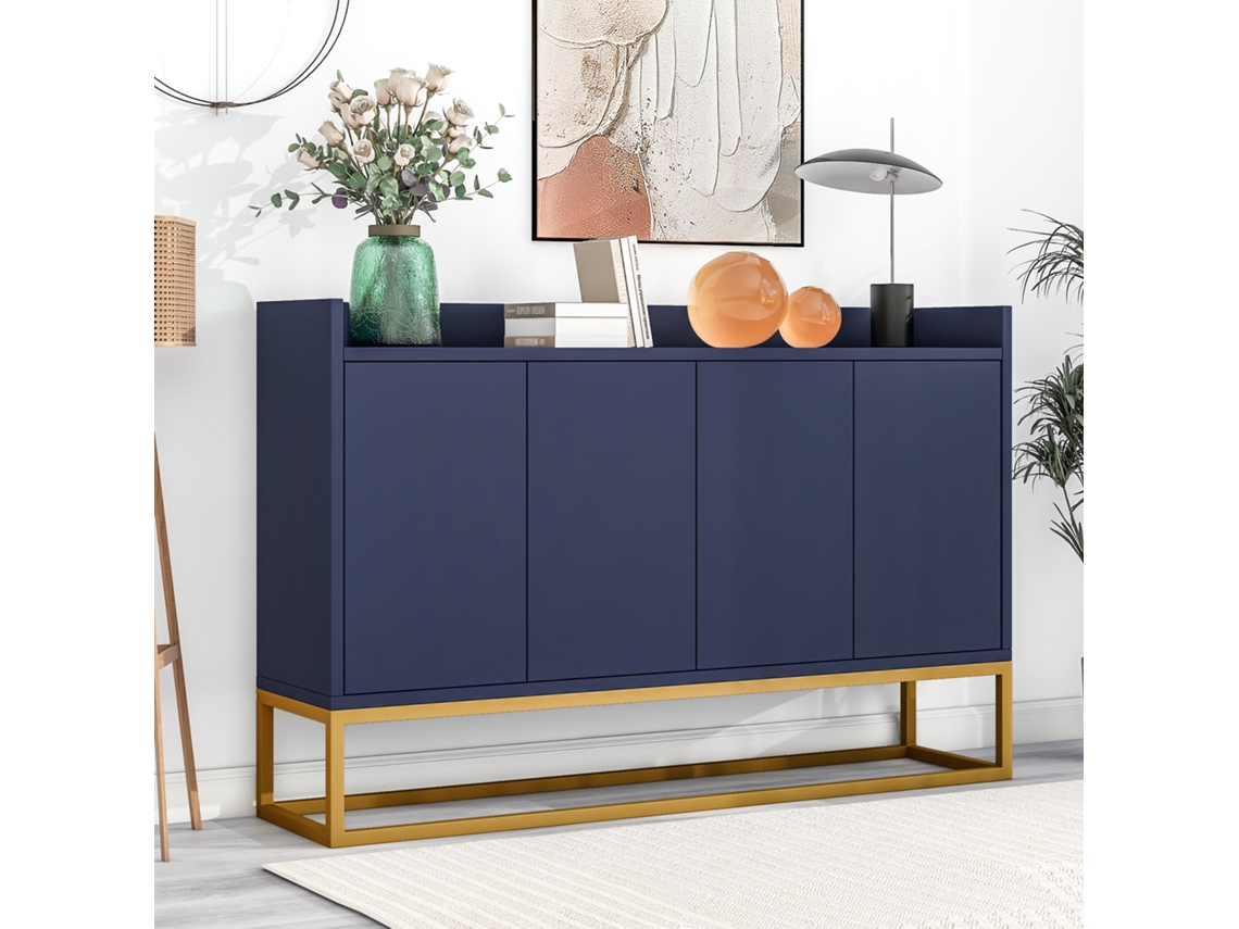Aparador Moderno Minimalista Com 4 Portas E Armário Buffet Sem Maçaneta Para Sala De Jantar, Sala De Estar, Cozinha (azul Marinho) Cs