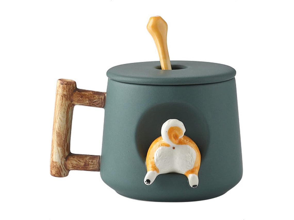 Caneca De Café Cerâmica Com Tampa, Estampa Patinhas Fofas Na Parte Superior Da Colher, Design Tridimensional Encantador, Textura F Aquaforge