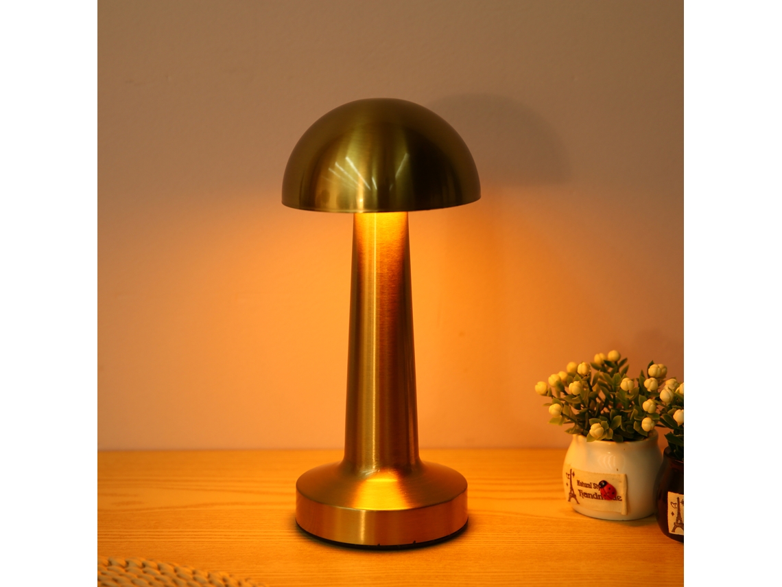 Lâmpada de Mesa Metal Retro Sem Fio Controle por Toque Led 3 Cores Ajustável Recarregável