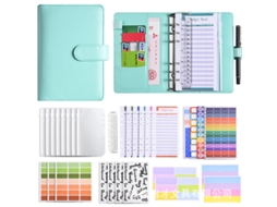 A6 Binder Cash Budget Planner Pu Leather Macaron Green Deluxe Gift Set With 12-budget Cards, 8-zipper Bags, Stickers