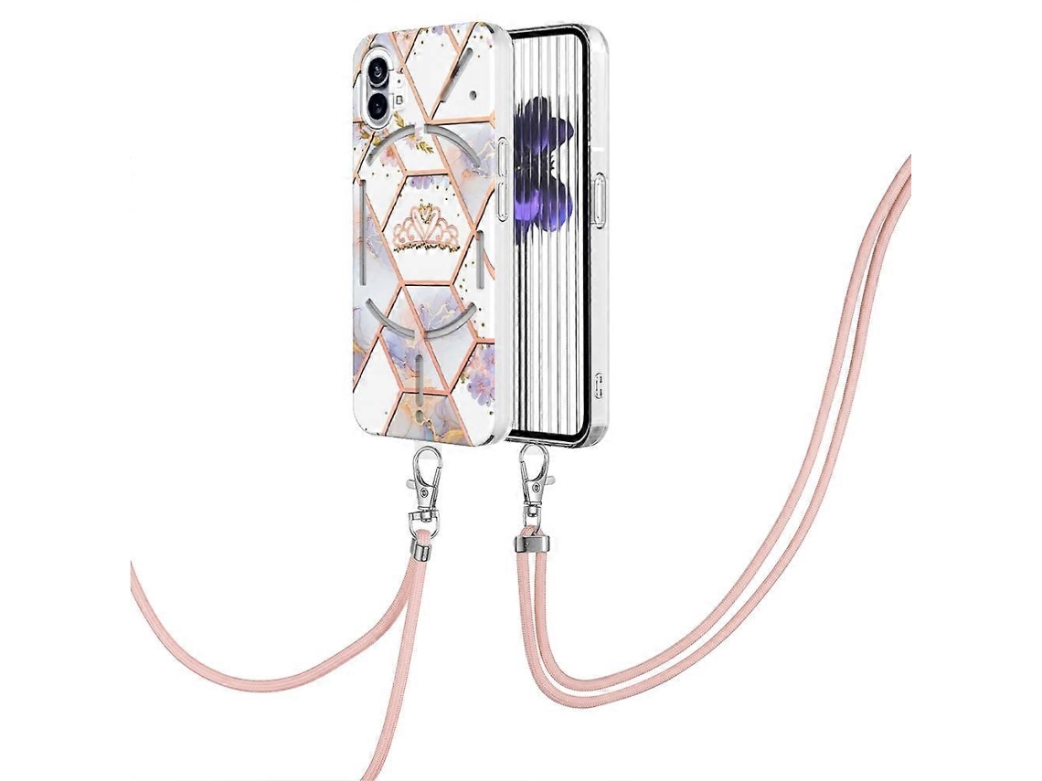 Capa Protetora De Tpu Resistente A Impactos Com Estampa De Mármore E Flores, Com Cordão, Para Celular For Nothing Phone 1, Com Acabamento Eletroplaque
