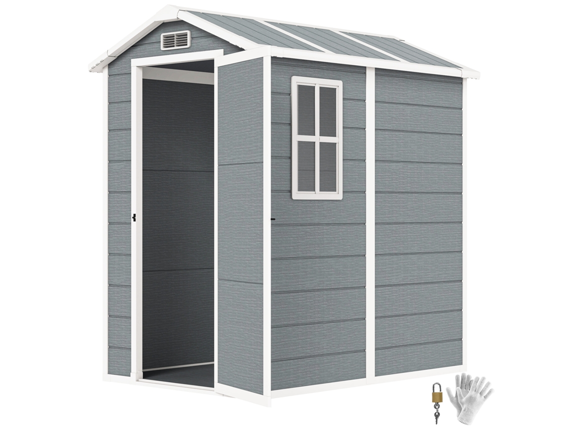 Galpão Externo Cinza para Jardim 2,1 M² com Piso, Janela e Porta com Fechadura Medidas 131x186x198 Cm