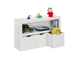Estante Relaxdays Infantil, 3 Caixas Com Rodízios, 60 X 102 X 30 Cm, Armário De Brinquedos, Cómoda Branca